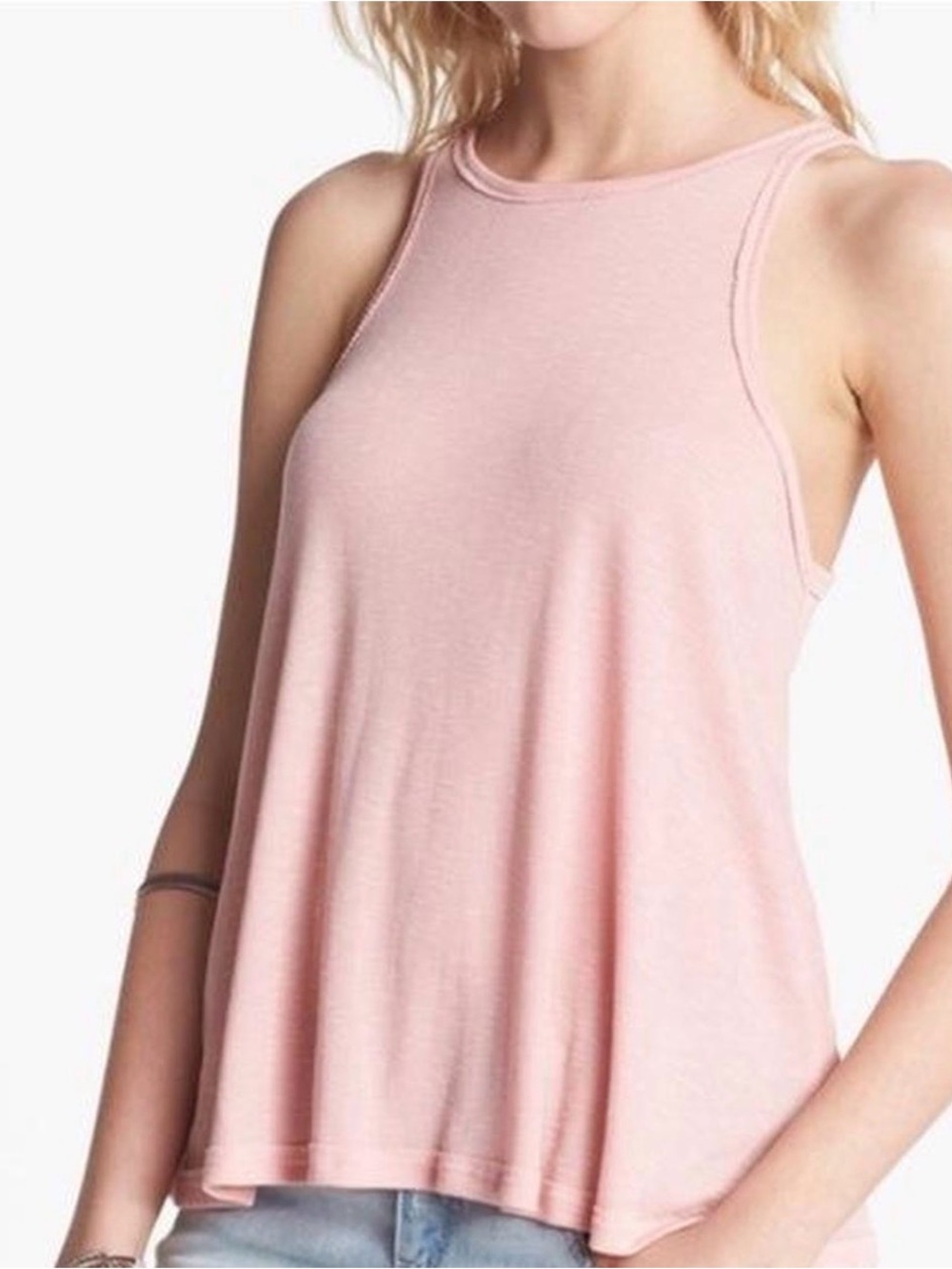 Free People Long Beach Tank Top Pink Ribbed Swing Racerback Size XS